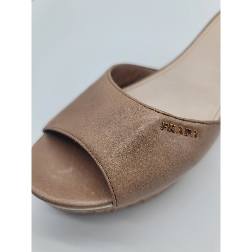 Prada Sport 3XZ142 Cork Wedge Slide Sandals Taupe EU 39.5 - Picture 6 of 13